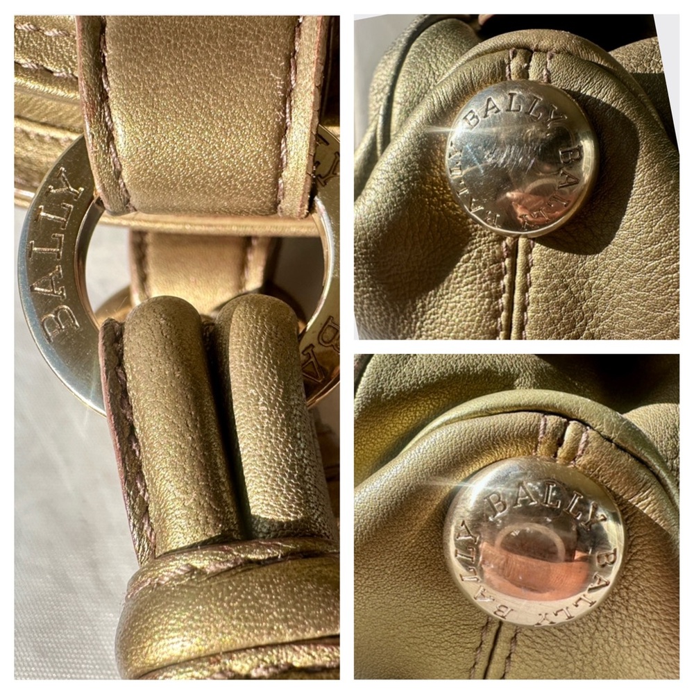 BALLY Lailan Metallic Gold Leather Satchel Made In Italy - Picture 8 of 13